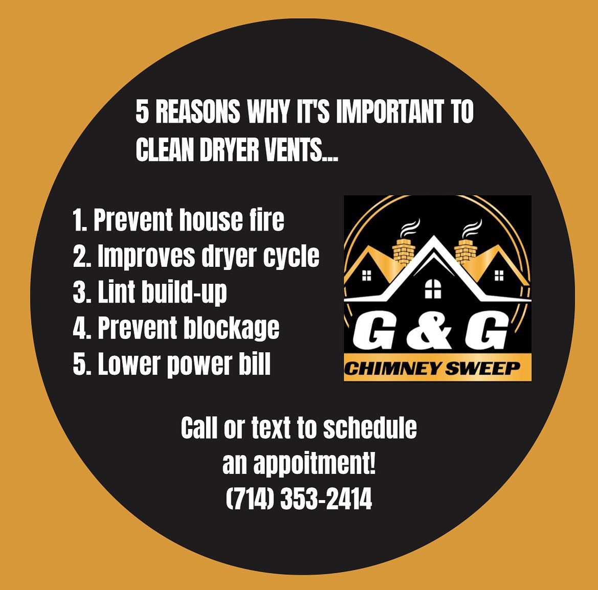 G and G graphic listing five reasons to clean dryer vents